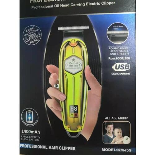 Kemei hair trimmer KM-i5s USB rechargeable hair clipper oil head clipper carving hair line clipper white push haircut LCD