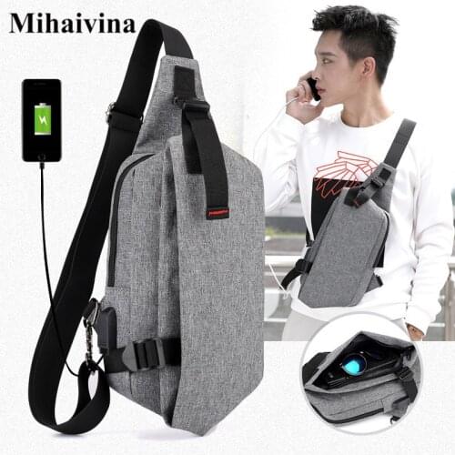 Mihaivina Men Oxford Chest Pack Fashion Shoulder Handbag USB Charge Casual Gray Blue Black Crossbody Bags High Quality Chest Bag