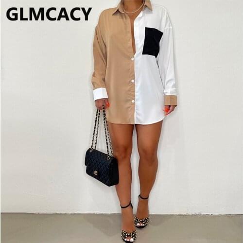 Long Sleeve Patchwork Button Down Shirt Mini Dress