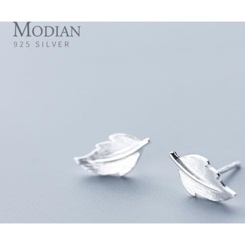 Modian Genuine 925 Sterling Silver Minimalist Leaves Anti-Allergy Stud Earring for Women Fashion Ear Pin Fine Jewelry Kids Gift
