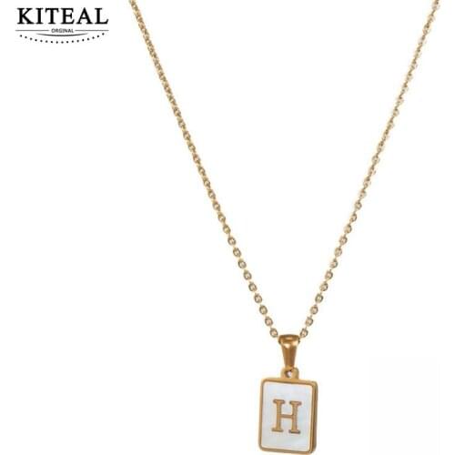 KITEAL Fashion Design 18KGP Gold Filled Girl pendant necklace Square White Shell, Letters tattoo choker Top Quality Jewelry