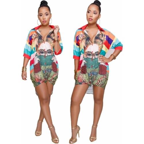 Fashion summer dress 2019 Girl Print Pattern plus size women clothing Shirt Dresses