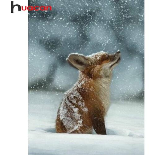 Huacan Diamond Painting Set Fox Snow Paintings For Interior Embroidery Mosaic Animal Winter Home Decor