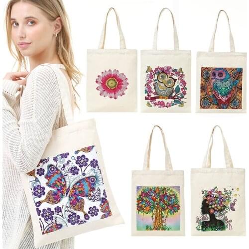 DIY Plant Animal Diamond Painting Shopping Tote Bags Mosaic Kit Rhinestone Drawing Picture Set Art Craft Shoulder Handbags