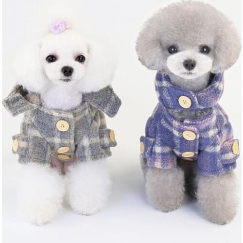 Autumn Winter Tartan Windbreaker Cotton Hooded Coat Dog Clothes Pet Supplies