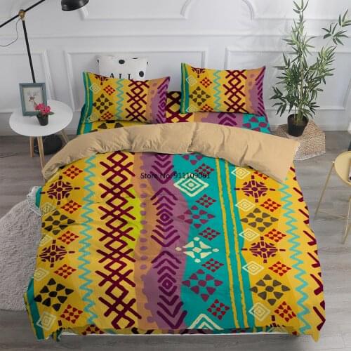 2-3Pcs Ethnic Boho Tribal Art Print Bed Jacquard Geometric Strip Duvet Cover 240x220 King Size Couple Quilt Cover for Bedroom