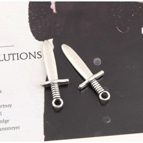 20pcs Silver Color Dagger Sword Charms Weapon Pendant For DIY Handmade Jewelry Making Accessorie 31x12mm