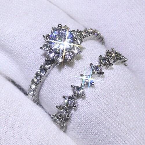 Silver Plated Four Claw Pairing Cubic Zirconia Ring Banquet Couple Wedding Ring Women Rings Fashion Jewelry Give Girlfriend Gift