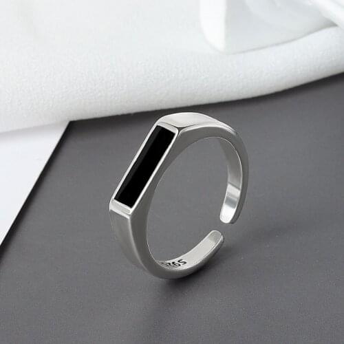 Silver Plated Trendy Gothic Rings for Women Vintage Simple Handmade Black Enamel Finger Trend Women Cocktail Party Jewelry Gift