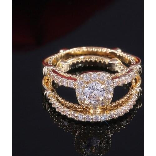 CAOSHI 2Pcs/Set Luxury Gold Color Ring for Women Micro Paved Cubic Zirconia High Quality Wedding Jewelry Set Wholesale In Stock