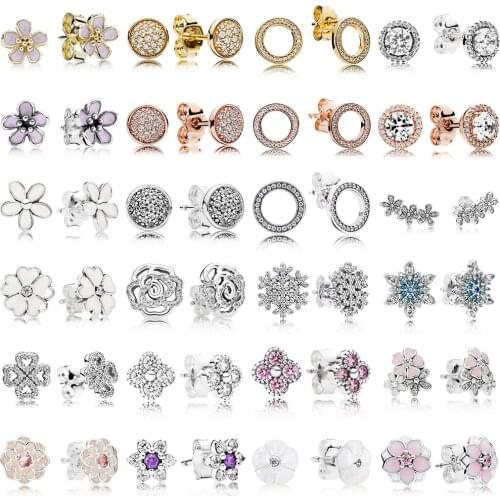 NEW 100% 925 Sterling Silver Earrings Flower type Hollow Ear Studs charm Beads Fit Original DIY Dangler Wholesale factory