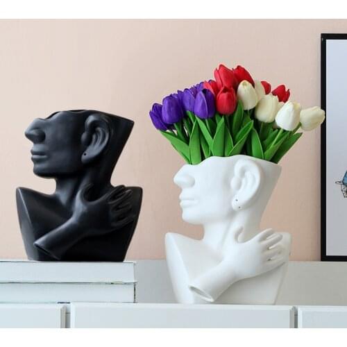 Nordic Abstract Ceramics Human Face Vases Office Dining Table Flower Arrangement Dried Flower Vases Home Decoration Accessories