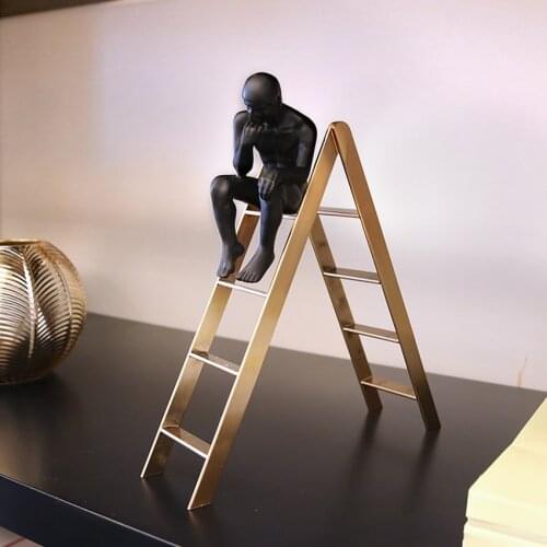 Modern Thinker On The Stairs Resin Statue Sculpture Metal Craft Gift Bookshelf Office Table Cafe Ornaments Decoration