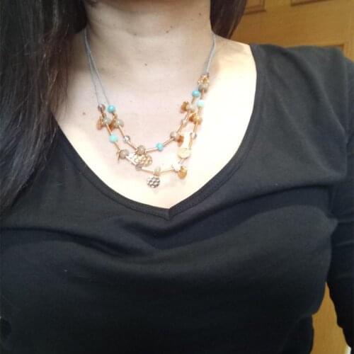 TRENDY WOMEN NECKLACE GOLD ROUND DISC WITH BEAD STRAND GREY CORD LAYAT NECKLACE FOR WOMEN GIRL