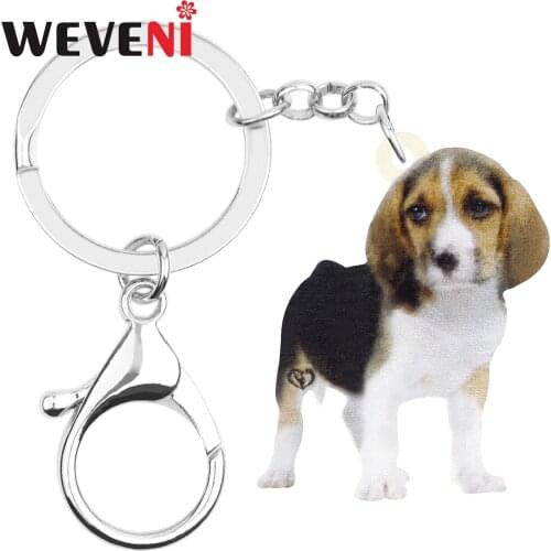 WEVENI Acrylic Cute Beagles Dog Keychains Long Pet Animal Key Ring Jewelry For Women Kids Men Novelty Gift Car Bag Accessories