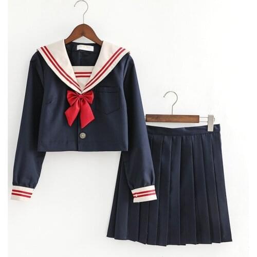 Dark Demon Japanese JK Sets School Uniform Girls Sakura Embroideried Autumn High School Women Novelty Sailor Suits Uniforms XXL