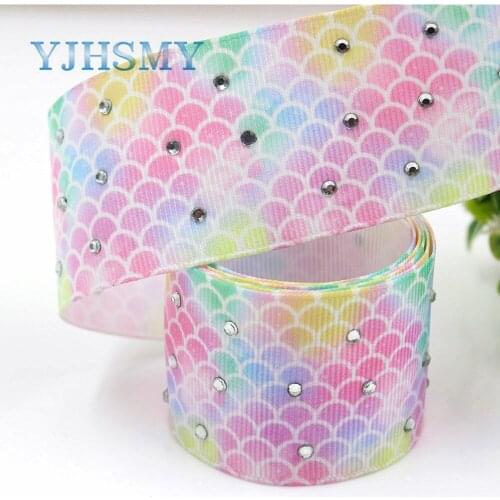 YJHSMY I-181106-166,5yards/lot,38mm Colorful fan white diamond Ribbons Thermal transfer Printed grosgrain,DIY wrapping materials