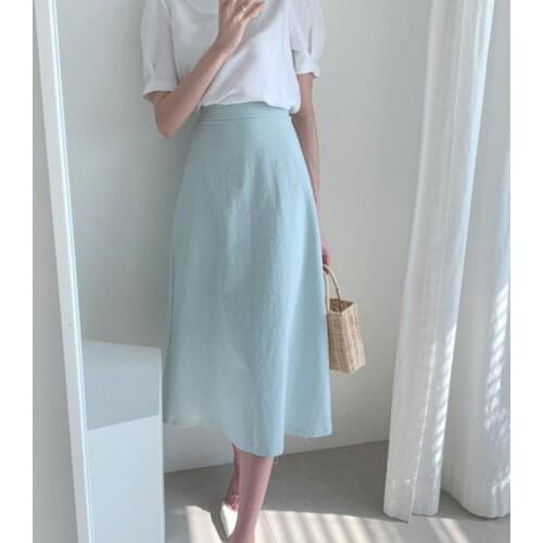 Women Skirts Fashion Casual High Waist Skirt Women Spring Girls Summer Women Solid Elastic Waist A Line Ladies Midi Long Skirt