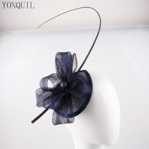 Navy Cocktail Hats Flower Feather Sinamay Fascinator Women Hair Accessories Elegant Fascinators For Wedding Races Event 17COLORS