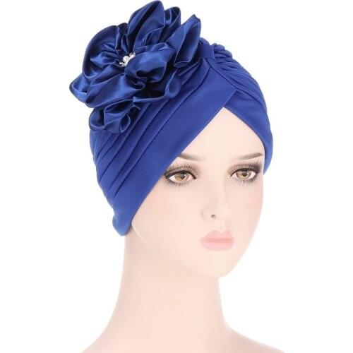 New Womens Hijabs Flower Folds Turban Elastic Cloth Head Cap Wedding Hat Ladies Hair Accessories Muslim Scarf Cap Wholesale