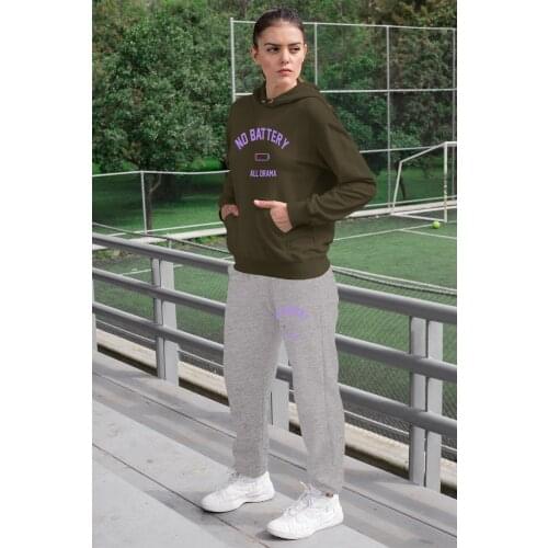 Angemiel Wear No Battery All Drama Women Tracksuit Set Green Hooded Sweatshirts Gray Sweatpants