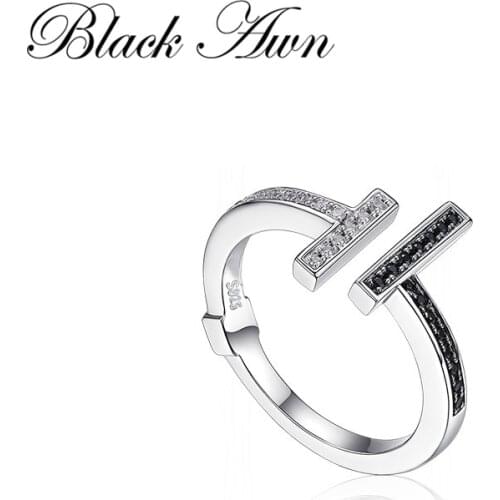 [BLACK AWN] 925 Sterling Silver Open Rings for Women Elegant Wedding Ring Sterling Silver Jewelry G101