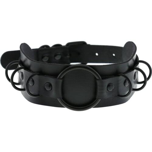 2021 Fashion Round Goth Black Pu Leather Choker Necklace Collar For Girls Lady Chocker Neck Belt Strap Cosplay Accessories