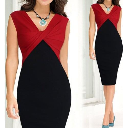 Plus Size 2019 Fashion Summer Patchwork Fold Work Office Dress Sexy Bodycon Sleeveless Women Casual Party Dress Vestido de festa