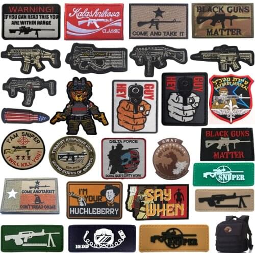 Sniper GUNS Badge Army Military Tactical Embroidery Hook Patches PVC Clothes Patch for Caps Bags BackPacks Sewings Appliques