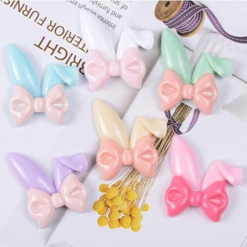 10pcs/lot Resin Kawaii Bow Rabbit Ears Flatback Cabochon Embellishments Scrapbooking DIY For Hair Bow Jewelry Accessories