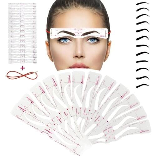 12Pcs/set Reusable Eyebrow Stencil Set with Fixed Strap 3 Minutes Makeup Tools for Eyebrows Extremely Elaborate Beauty Template