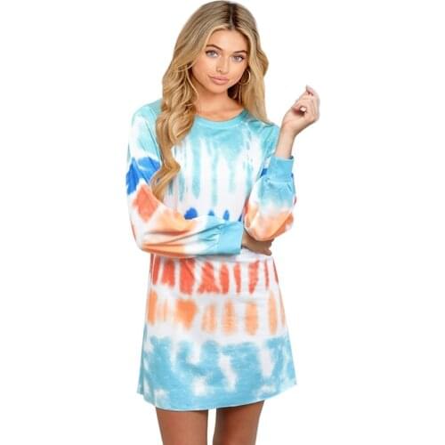 2021 Summer Tie Dye Long T Shirt For Women O-neck Long Sleeve Plus Size Fashions Ladies T-shirt Casual Vintage Tee Shirt Femme