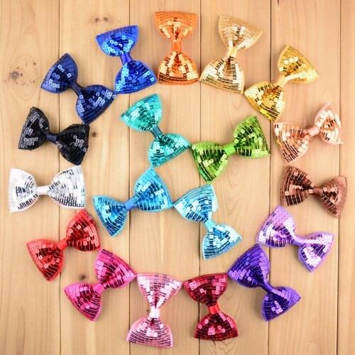 50pcs/lot 19color U Pick 8.5cm Embroidery Hair Sequin Bows girls Glitter Boutique Bow Knot Applique DIY Accessories HDJ29