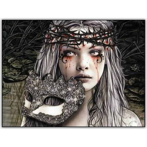 Abstract 5d DIY Diamond Painting Mask Girl Horror Picture Crystal Mosaic Art Full Drill Square Diamand Painting Embroidery Tools