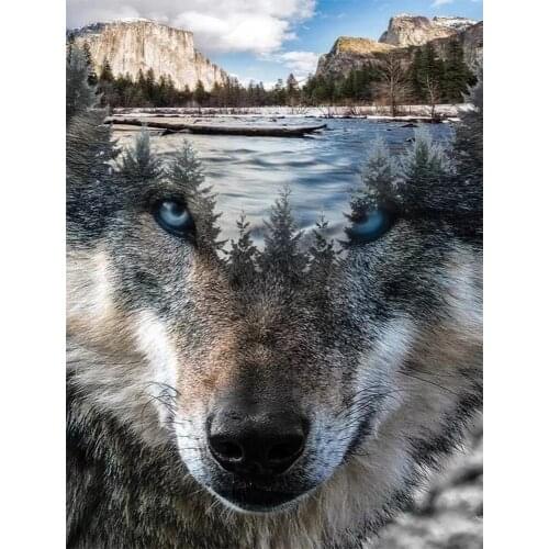 Diamonds painting 5d Diy Wolf River Mountain Nature landscape embroidery mosaic crystal Home Decoration pattern P1230