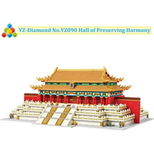 YZ Diamond Blocks World Famous Architecture Model Set Hall of Preserving Harmony Micro Mini Bricks Building Blocks Set 6888Pcs