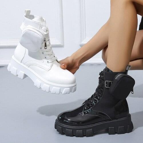 Ladies Ankle Boots Females Autumn Design Thick Bottom Platform Boots Round Toe Lace Up British Fashion Snow Shoes Plus Size 43