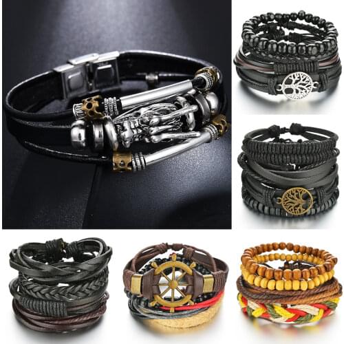 MeMolissa Jewelry Tibetan silver men leather bracelet fashion male vintage parataxis dragon Multilayer jewelry