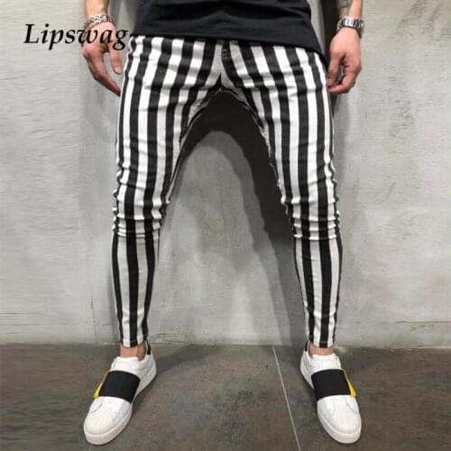 Vintage Striped Plaid Print Pencil Pants Mens Spring Summer Elastic Skinny Trousers Casual Men Clothing Fashion Streetwear 2021