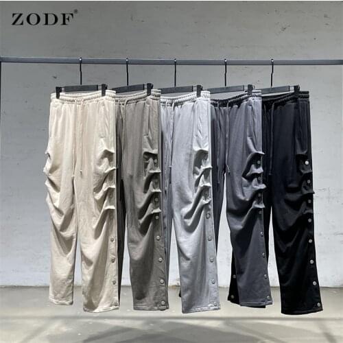 ZODF Brand New Men Side Buttons Cotton Sweatpants Solid Loose High Street Unisex Autumn Soprt Trousers Pants Streetwears HY0229