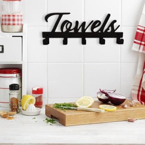 Towel Holder Portable Towel Hanger Easy Installation Iron Space Saving Wall Mountable Word Pattern Cloth Hook for Home