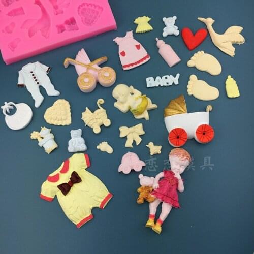 Baby products series silicone mold baby stroller feet bottle modeling fondant cake mold DIY baking chocolate tools baking