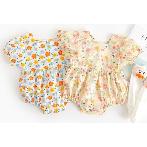 0-18M Babys Thin Clothes New Summer Cute Baby Girls Retro Floral Newborn One Piece Romper Suit