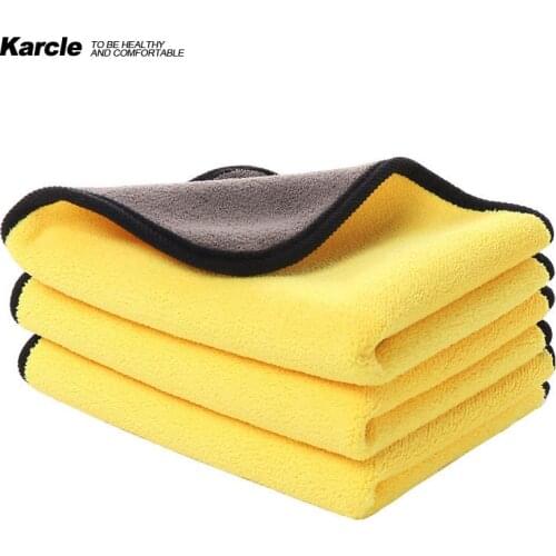 Karcle Two Tone Car Wash Towel Thickened Microfiber Cleaning Cloth Highly Absorbent Ideal for Car & Home Use