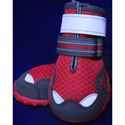 4Pcs/Set Black Shoe For Dog High Quality Breathable Leather Mesh Pet Shoes Dog Paw Shoes For Spring Unique Color Sole Blue Red
