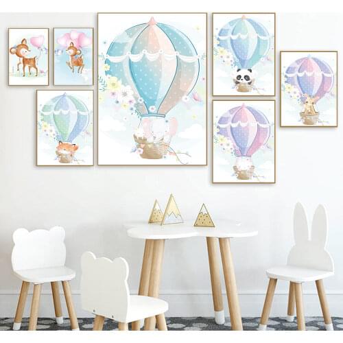 HD Cartoon Animal Cute Elephant Giraffe Canvas Poster Painting Kindergarten Baby Room Childrens Room Canvas Wall Art Home Decor