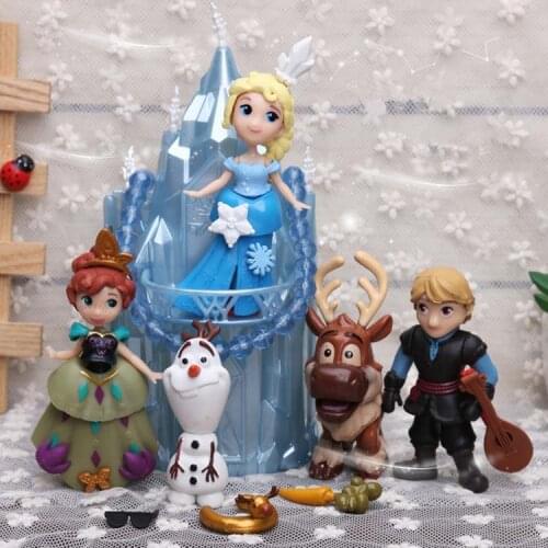 Disney Toys 6pcs/Lot 6-16cm Elsa Anna Princess Castle Ice Palace Throne Pvc Figure Action Toys Model Doll Anime Brinquedos