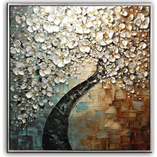 Oil Painting Decor Money tree Art handmade Modern Canvas on Palette knife Tree 3D Flowers Paintings Home living room 20180112