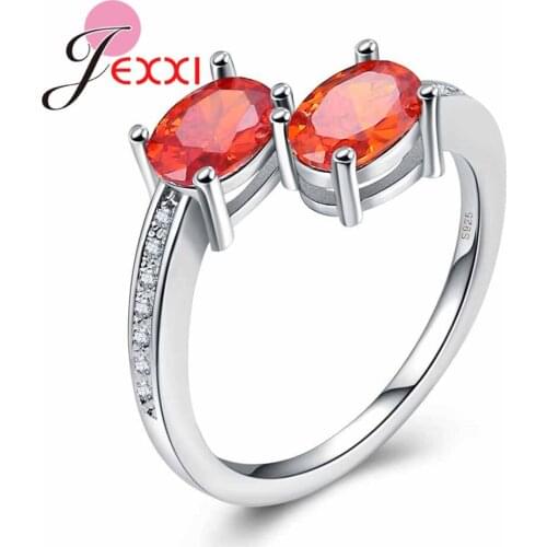 Double Oval Orange Creative Rhinestone Crystal Ring Mystique Women Ladies Fashion Jewelry Gift Real 925 Sterling Silver Rings
