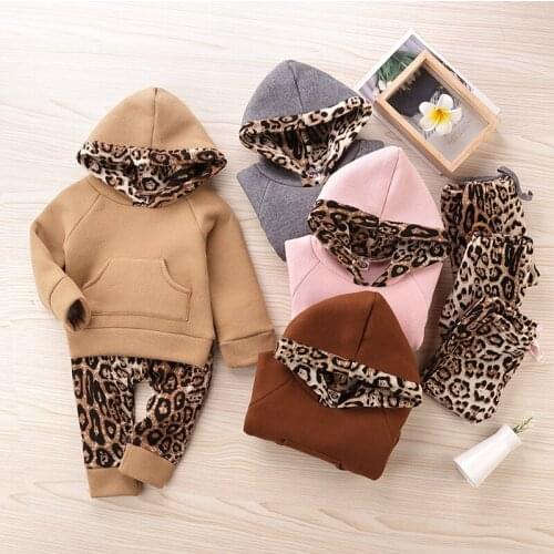 0-3Y Toddler Girls Winter Children Clothes Sets Leopard Print Hooded Padded Sweater+Pants 2pcs Boys Girls Suit Girls Autumn Sets